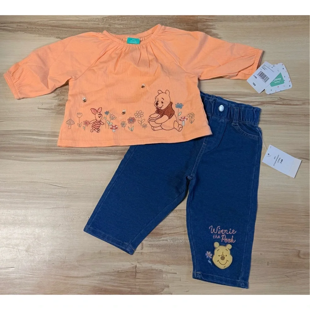 NWT Disney Baby Girls Long Sleeve Top & Pants Set Coral Size 3-6M